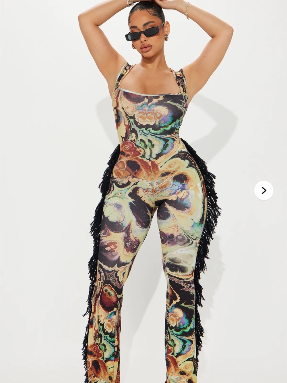 Fringe-Trim Marble Print Jumpsuit - Multi